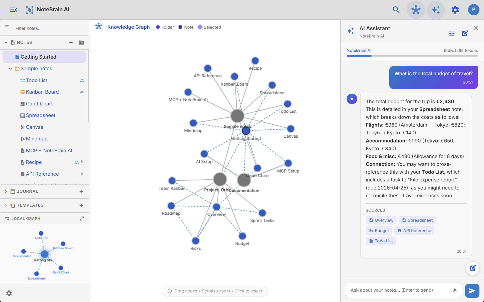 The full knowledge graph showing notes as connected nodes.